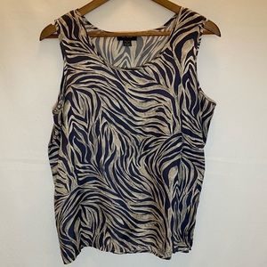 Blue Zebra Print Silk Sleeveless Shell Blouse Size M